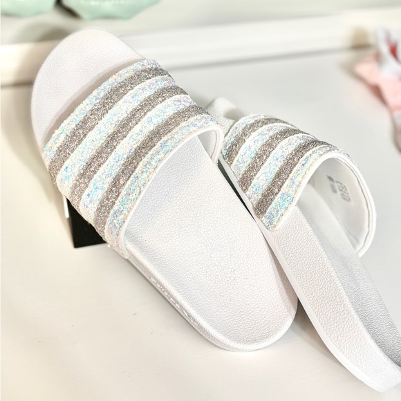 Adidas Adilette Slides, White Glitter, Women’s 8 - Picture 5 of 9